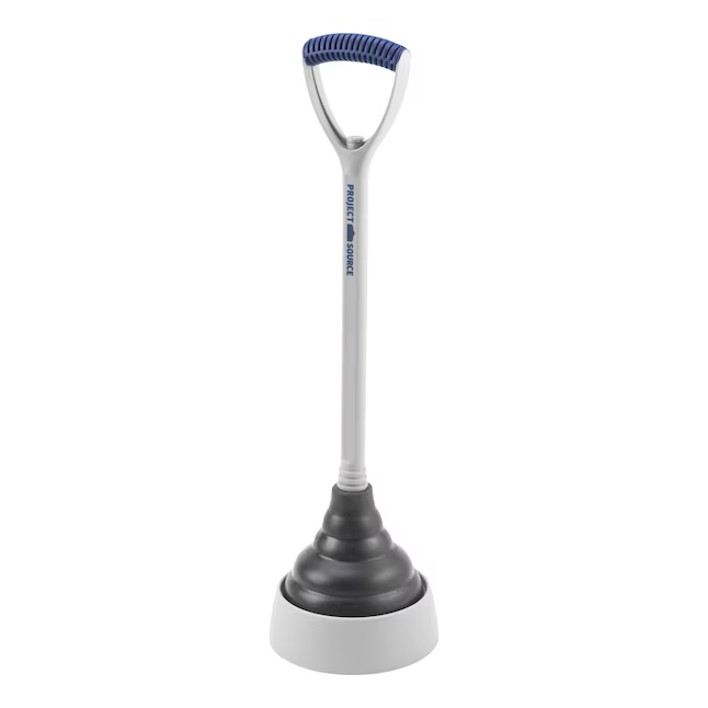 Project Source 5.75-in Gray Rubber Plunger with Storage Caddy Included 18-in Handle