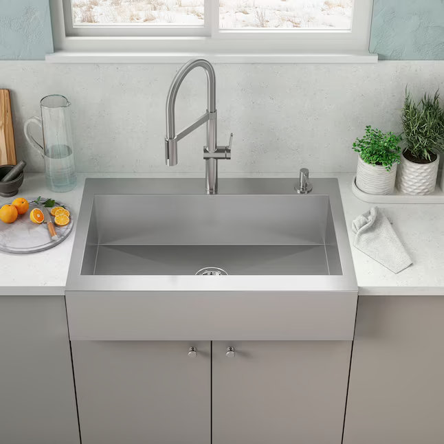 KOHLER Vault Farmhouse Apron Front 35.75-in x 24.31-in Stainless Steel Single Bowl 2-Hole Kitchen Sink