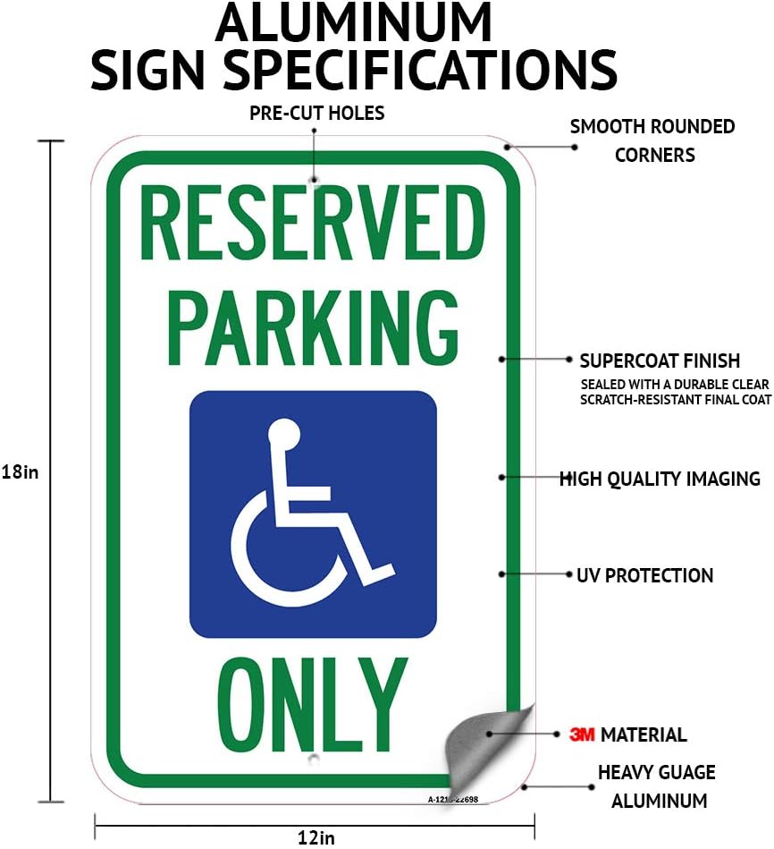 Estacionamiento reservado, accesible para camionetas, multa de $100 a $500, zona de remolque (señal de estacionamiento de aluminio de calibre pesado a prueba de óxido de 12 x 18 pulgadas)