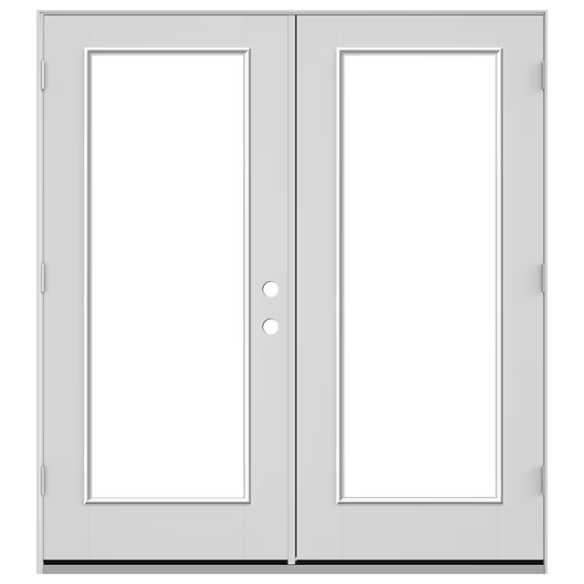 JELD-WEN Puerta doble para patio francesa de apertura hacia la derecha, de fibra de vidrio imprimada de baja emisividad, de 72 x 80 pulgadas