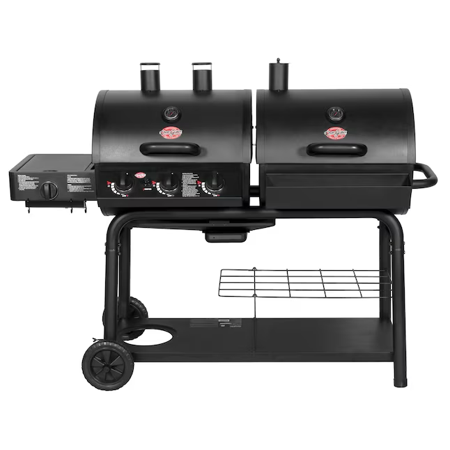 Char-Griller Duo Black Gas and Charcoal Combo Grill with Side Burner