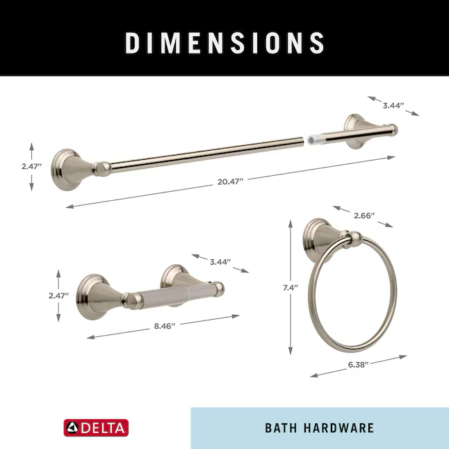 Delta 3-teiliges Windemere Spotshield Badezimmer-Hardware-Set aus gebürstetem Nickel mit Handtuchstange, Toilettenpapierhalter und Handtuchring