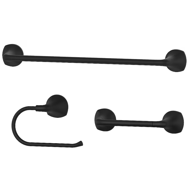 Pfister 3-Piece Rancho Matte Black Decorative Bathroom Hardware Set with Towel Bar,Toilet Paper Holder and Towel Ring