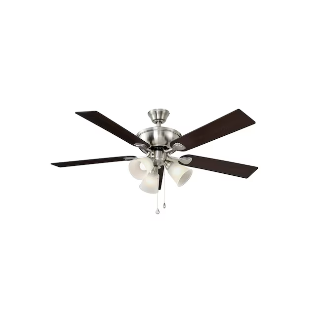 Harbor Breeze Sailor Bay 52-in Brushed Nickel Indoor Downrod or Flush Mount Ceiling Fan with Light (5-Blade)