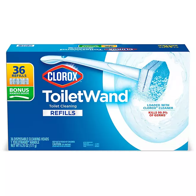 Clorox ToiletWand Sistema de limpieza para inodoro desechable (1 mango ToiletWand + 36 recambios desinfectantes)