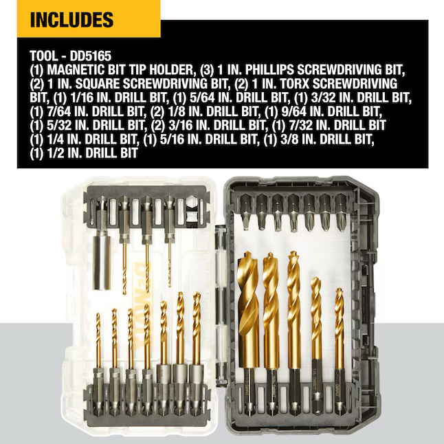 DEWALT 23-teiliges Sortiment x Titannitrid-beschichtetes HSS-Spiralbohrer-Set in Jobber-Länge