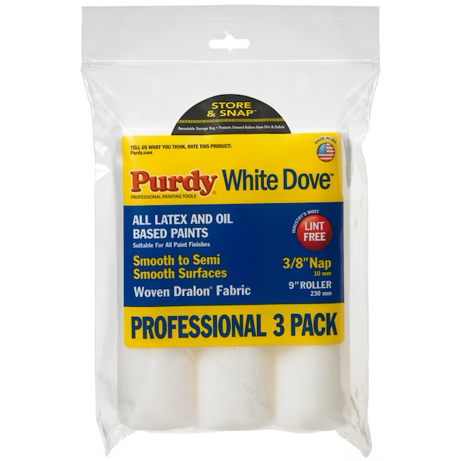 Purdy WhiteDove, paquete de 3 cubiertas para rodillo de pintura de fibra acrílica tejida de 9 x 3/8 pulgadas