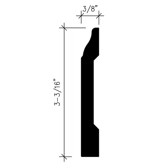 Inteplast Group Building Products Sockelleiste aus Polystyrol, traditionell verarbeitet, 3/8 Zoll x 3-3/16 Zoll x 8 Fuß