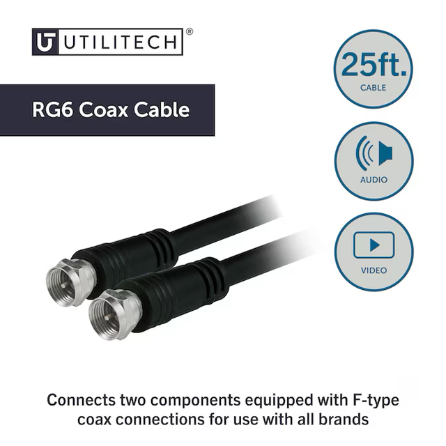 Utilitech 25-ft Rg6 Black Coaxial Cable