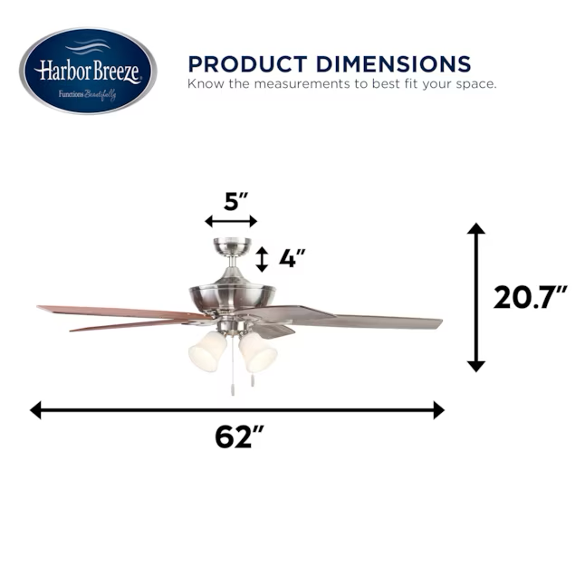 Harbor Breeze Macon Bay 62-in Brushed Nickel Indoor Ceiling Fan with Light (5-Blade)