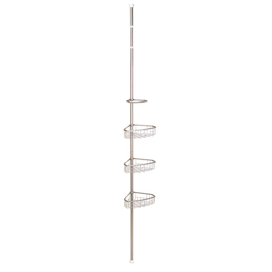 Style Selections Satin Nickel Steel 4-Shelf Tension Pole Freestanding Shower Caddy 10.5-in x 8.5-in x 66-in