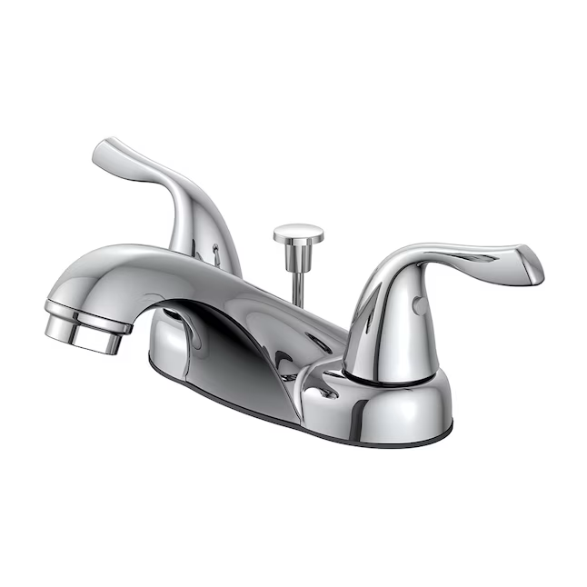 Project Source Webber Chrome 4-in centerset 2-handle WaterSense Bathroom Sink Faucet with Drain and Deck Plate