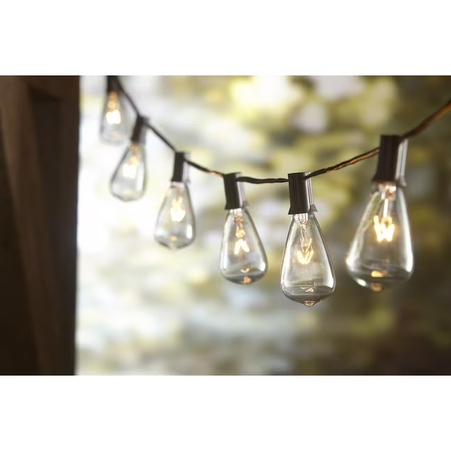 Allen + Roth 13-ft Plug-in Brown Outdoor String Light with 10 White-Light Incandescent Edison Bulbs