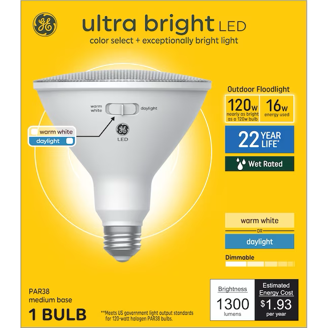 GE 120-Watt EQ PAR38 Warm White Medium Base (e-26) Dimmable LED Light Bulb