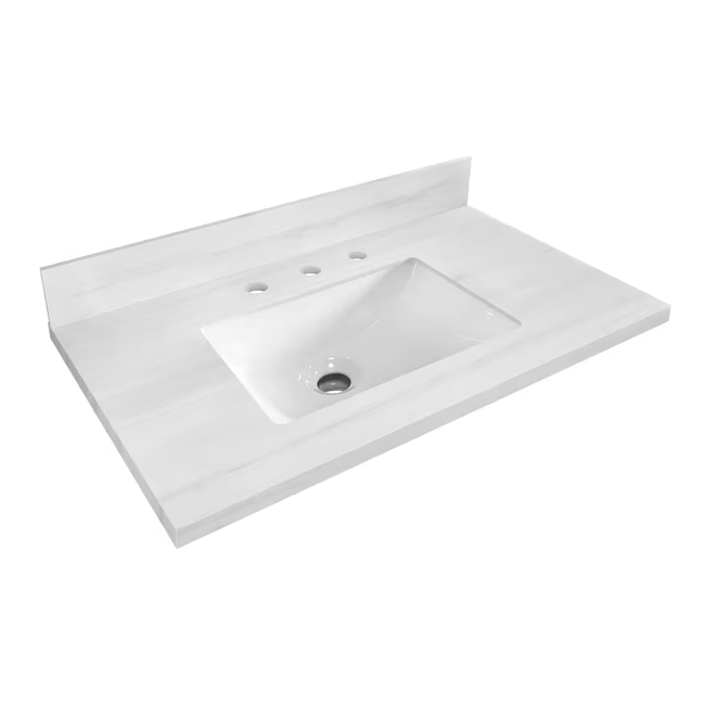 Allen + Roth Dolomiti Bianco 31-in White Sintered Stone Undermount Single Sink 3-Hole Bathroom Vanity Top