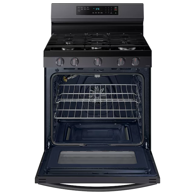 Samsung 30-in 5 Burners 6-cu ft Self-cleaning Air Fry Freestanding Smart Natural Gas Range (Fingerprint Resistant Black Stainless Steel)