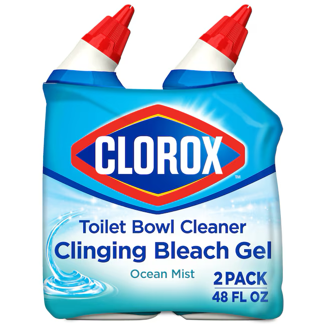 Clorox Clinging Bleach Gel, paquete de 2, 48 onzas líquidas, limpiador para inodoros Ocean Mist