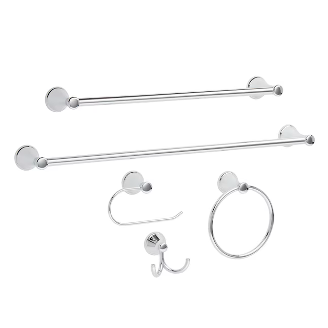 Style Selections 3-Piece Bailey Chrome Decorative Bathroom Hardware Set with Towel Bar,Toilet Paper Holder and Towel Ring