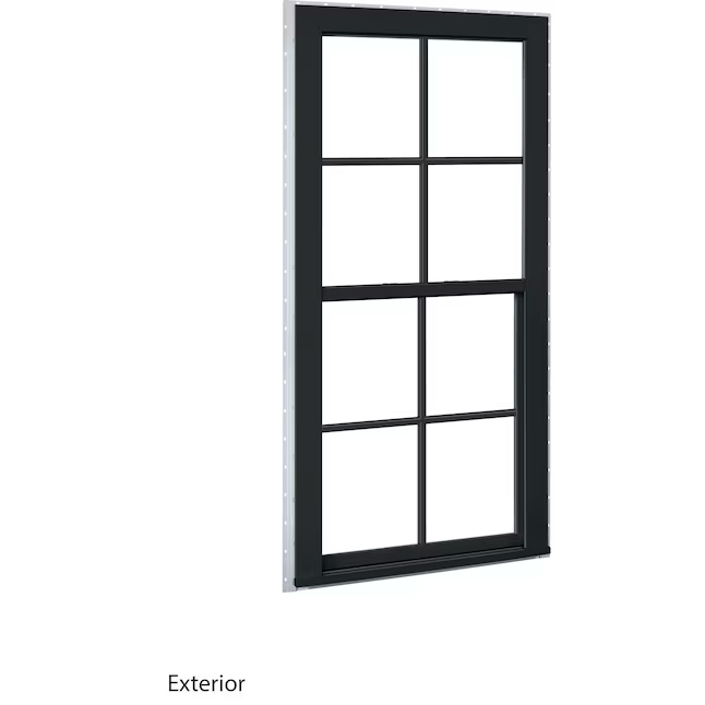 RELIABILT Serie 150 Nueva construcción 31-1/2 pulgadas x 51-1/2 pulgadas x 3-1/4 pulgadas Jamba Ventana de vinilo negro de baja emisividad de una sola hoja con rejillas Media pantalla incluida