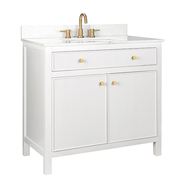 allen + roth Sandbanks 36-in White Undermount Single Sink Bathroom Vanity with White Engineered Stone Top