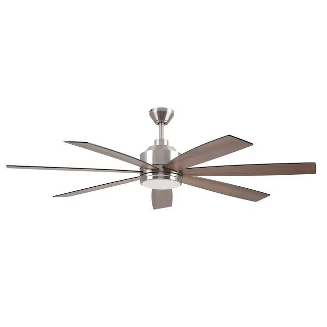 Harbor Breeze Cogdell 60-in Brushed Nickel Color-changing Integrated LED Indoor/Outdoor Downrod or Flush Mount Ceiling Fan with Light and Remote (7-Blade)