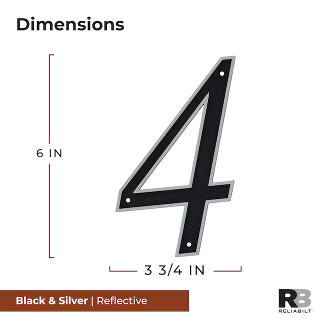 RELIABILT 6-in Reflective Black Number