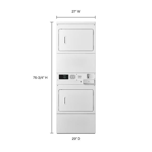 Secadora comercial eléctrica de 7,4 pies cúbicos que funciona con monedas Whirlpool (blanca)