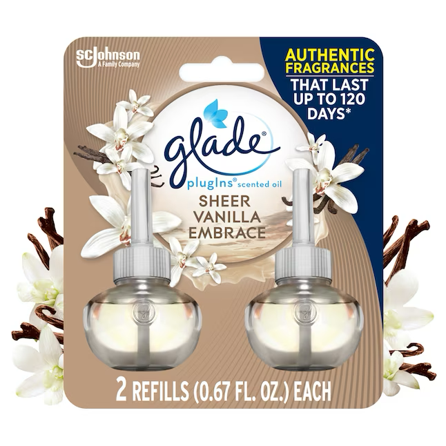 Glade Ambientador de repuesto con aceite perfumado de vainilla transparente de 0,67 onzas líquidas (paquete de 2)