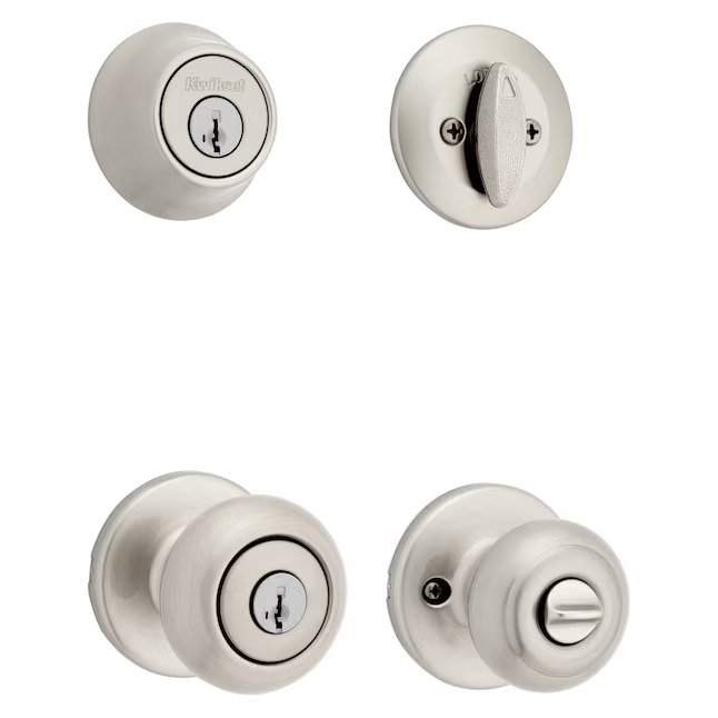 Kwikset Series Cove Satin Nickel Smartkey Außen-Einzylinder-Riegel-Kombinations-Türknauf-Kombipaket mit antimikrobieller Technologie