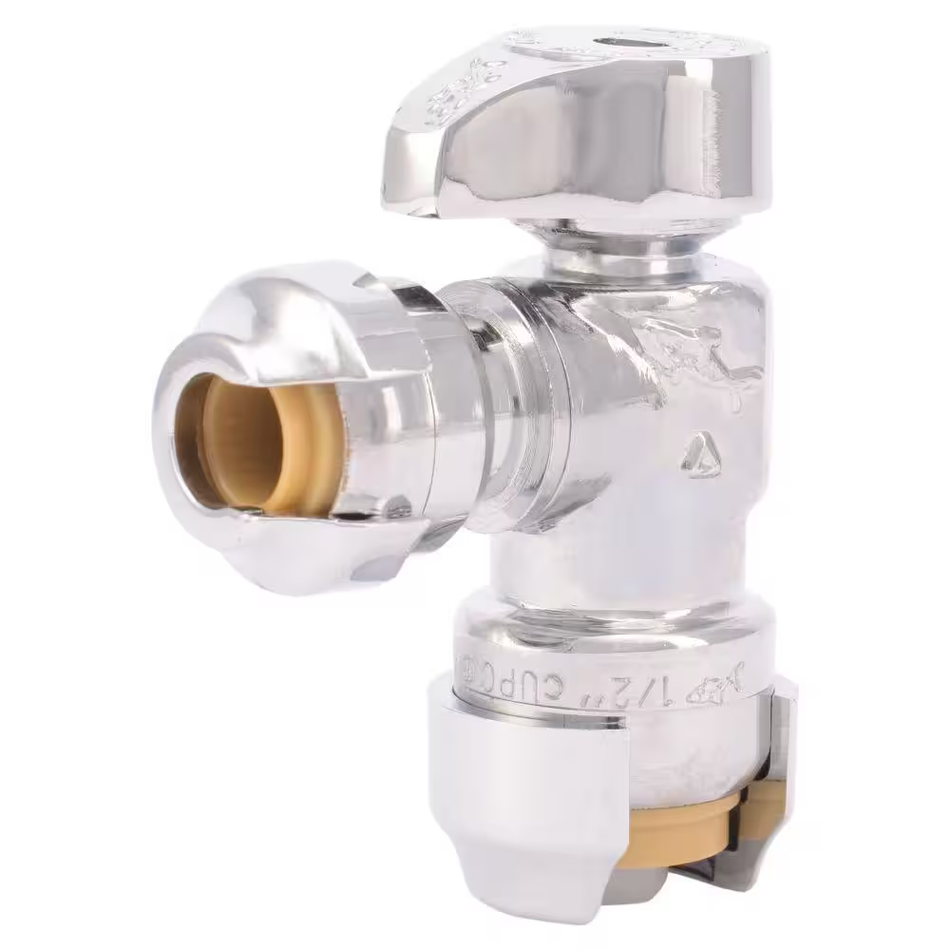 SharkBite 1/2 in. Push-to-Connect x 1/4 in. Push-to-Connect Chrome-Plated Brass Quarter-Turn Angle Stop Valve