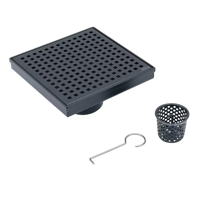 Oatey Vivante 6-in Matte Black Square Shower Drain with Square Pattern