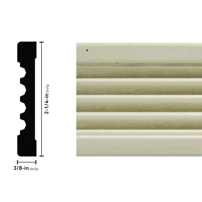 Molduras ornamentales Carcasa 1820 de madera dura blanca sin terminar de 3/8 pulg. x 2-1/4 pulg. x 7 pies