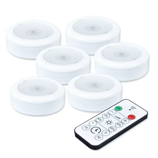 Ecolight 6-Pack 3-in Battery Puck Light Dimmable with Remote