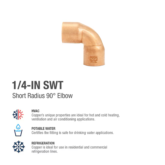 Streamline 1/4-in 90-Degree Copper Short Radius Elbow