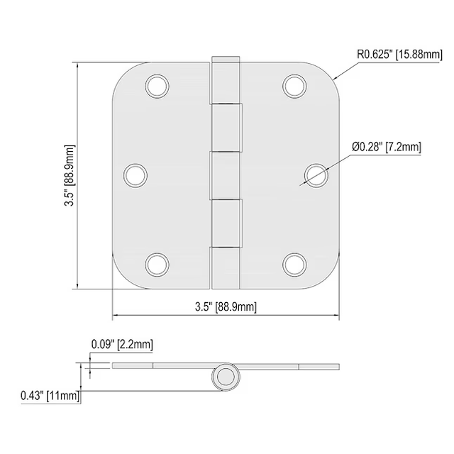 RELIABILT 3-1/2-in H x 5/8-in Radius Matte Black Mortise Interior Door Hinge (3-Pack)