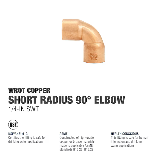 Streamline 1/4-in 90-Degree Copper Short Radius Elbow