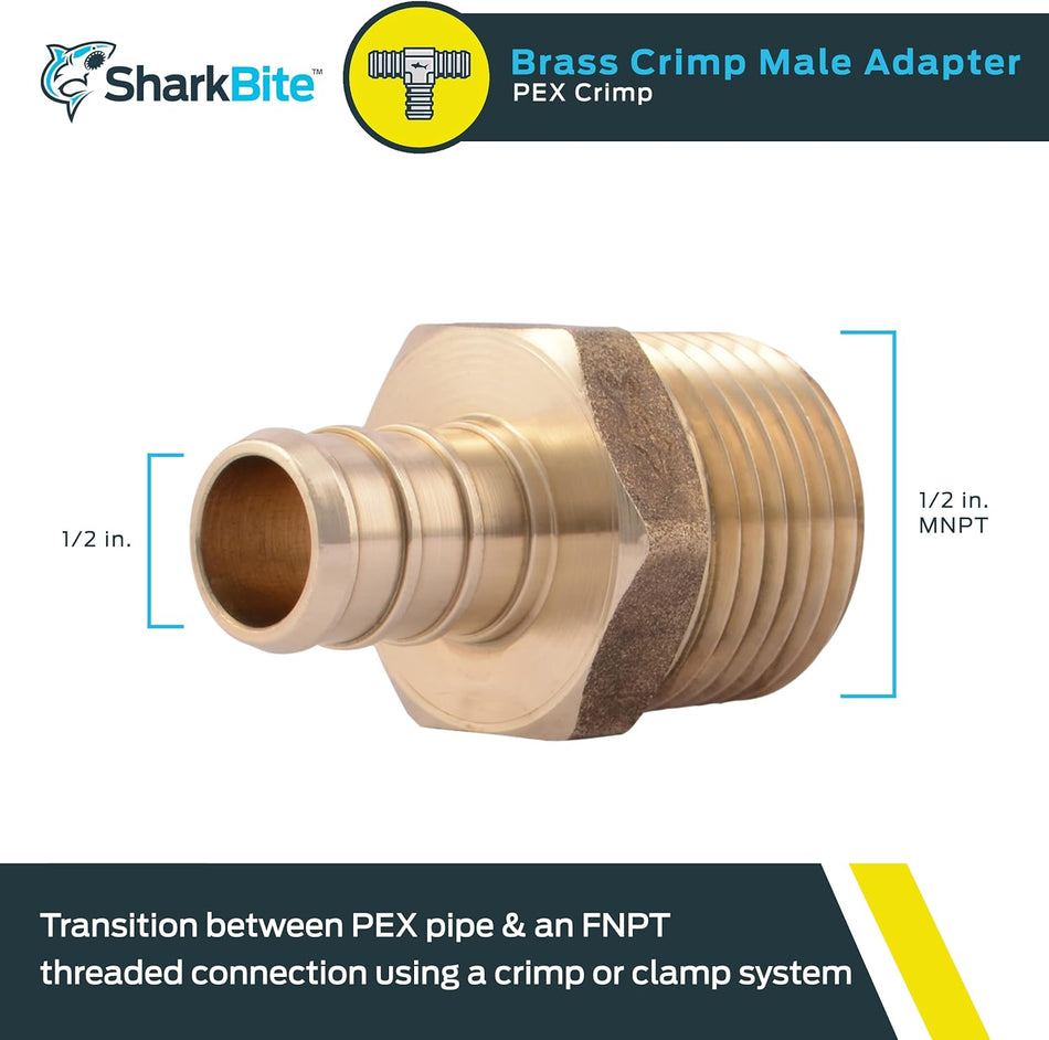 Conector macho de engarzado de latón MNPT SharkBite de 1/2 pulg. x 1/2 pulg.