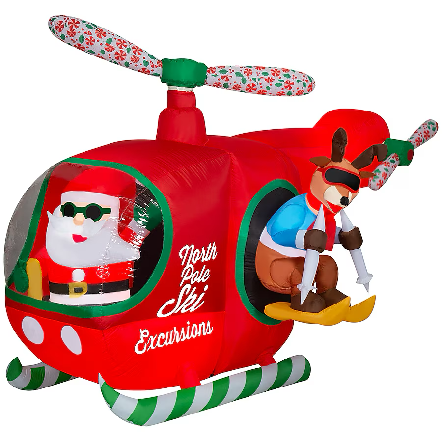 Helicóptero inflable navideño animado con luces LED de 5 pies para vivir en vacaciones