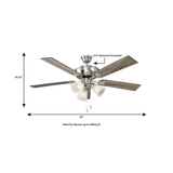 Harbor Breeze Sailor Bay 52-in Brushed Nickel Indoor Downrod or Flush Mount Ceiling Fan with Light (5-Blade)