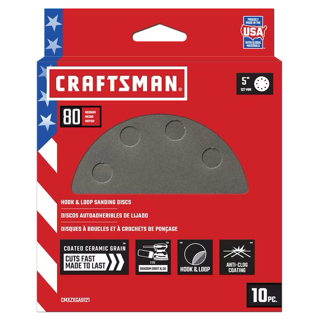 CRAFTSMAN 5 In 8H H/L Cer Disc 80 Grit 10pk 10-Piece Ceramic Alumina 80-Grit Disc Sandpaper