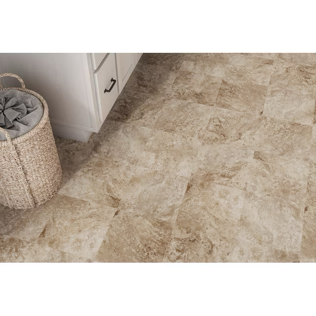 Style Selections Tumbled Stone 3-mil x 12-in W x 12-in L Water Resistant Peel and Stick Luxury Vinyl Tile Flooring (45-Pack)