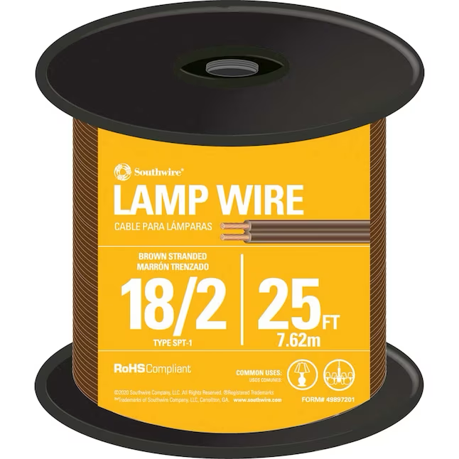 Cable de lámpara trenzado marrón 18/2 de 25 pies Southwire 