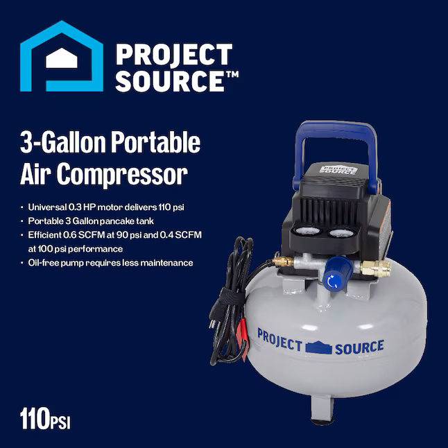 Project Source 3-Gallons Portable Electric 110 PSI Pancake Air Compressor