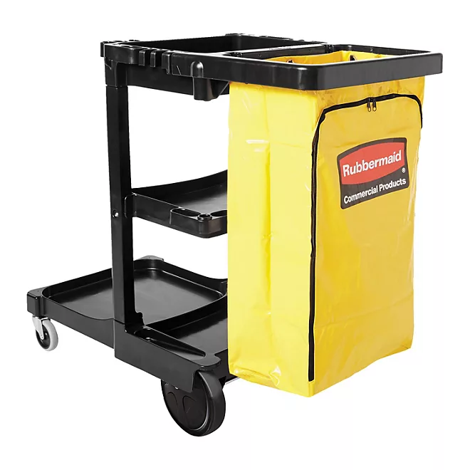 Carro de limpieza Rubbermaid con bolsa con cremallera, negro (3 estantes)