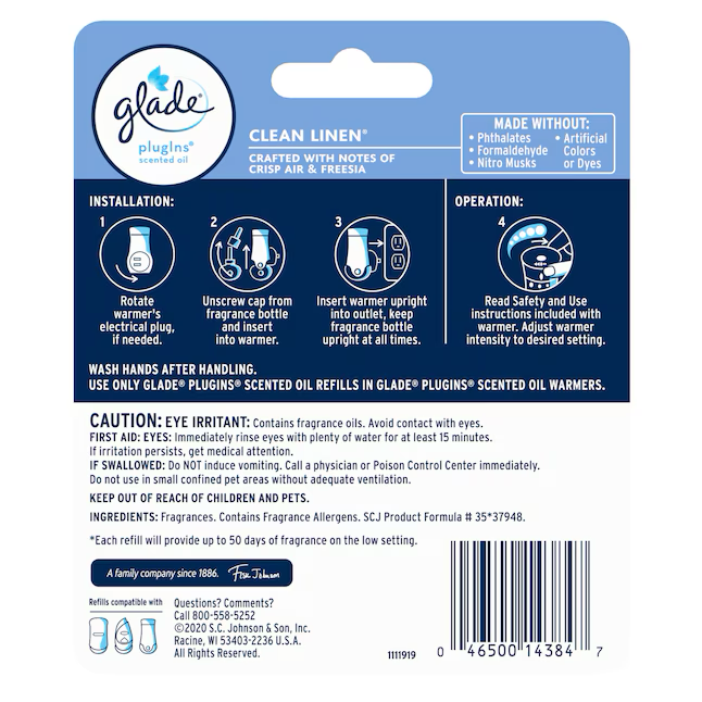 Glade Duftöl 0,67 fl oz Clean Linen Nachfüll-Lufterfrischer (2er-Pack)