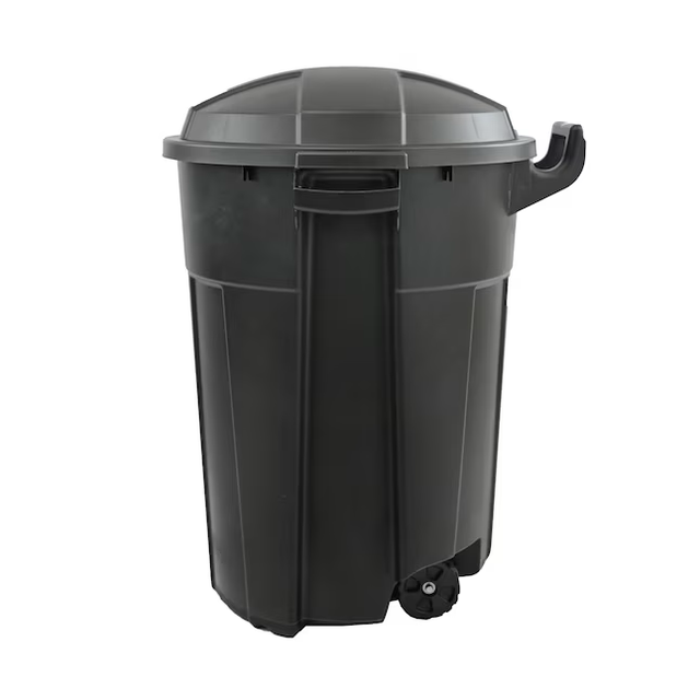 Project Source 32-Gallons Black Plastic Wheeled Trash Can with Lid Outdoor