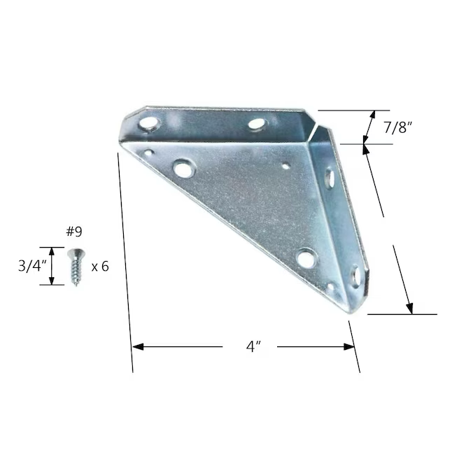 RELIABILT Soporte de esquina de acero zincado de calibre 4 x 0,875 x 4 pulgadas (paquete de 2)