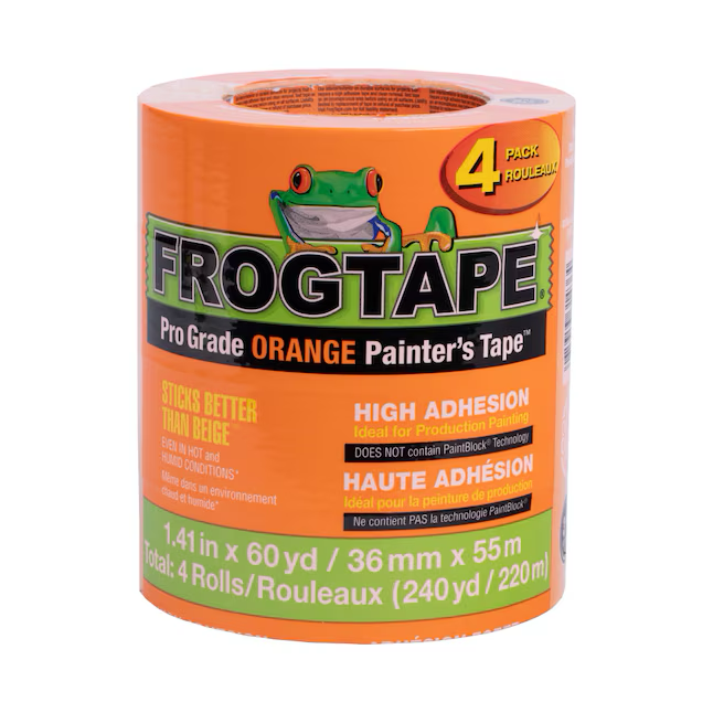 FrogTape Pro Grade Orange, paquete de 4 cintas para pintores de 1,41 pulgadas x 60 yardas