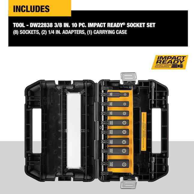 DEWALT Impact Ready 10-Piece Standard (SAE) 3/8-in Drive 3/8-in 6-point Impact Socket