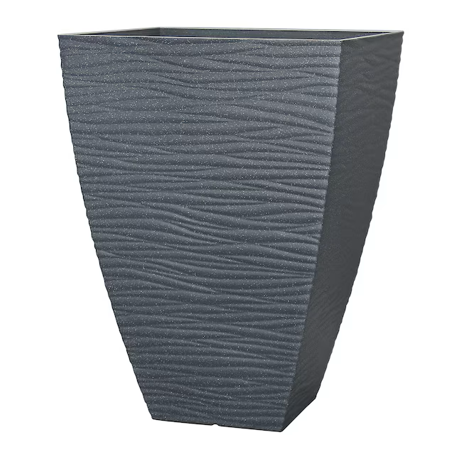 allen + roth Square 14.37-Inches W Large Gray Resin Contemporary/Modern Indoor/Outdoor Planter with Drainage Holes